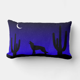 Coussin Rectangle Loup hurlant silhouette de nuit dans le désert