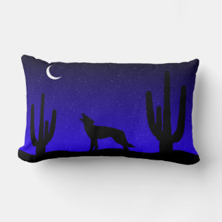 Coussin Rectangle Loup hurlant silhouette de nuit dans le désert
