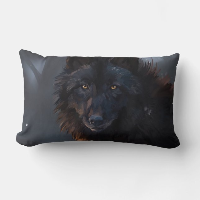 Coussin Rectangle Loup noir (Recto)
