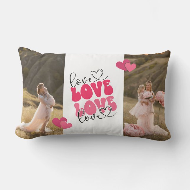 Coussin Rectangle LOVE Custom Photos Coeurs Saint-Valentin (Recto)