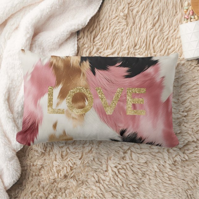Coussin Rectangle Love Gold Crème rose noir Cowgirl Cowhide (Couverture)