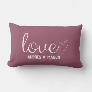 Coussin Rectangle Love in Heart Script Rose Vin Nom personnalisé Cou
