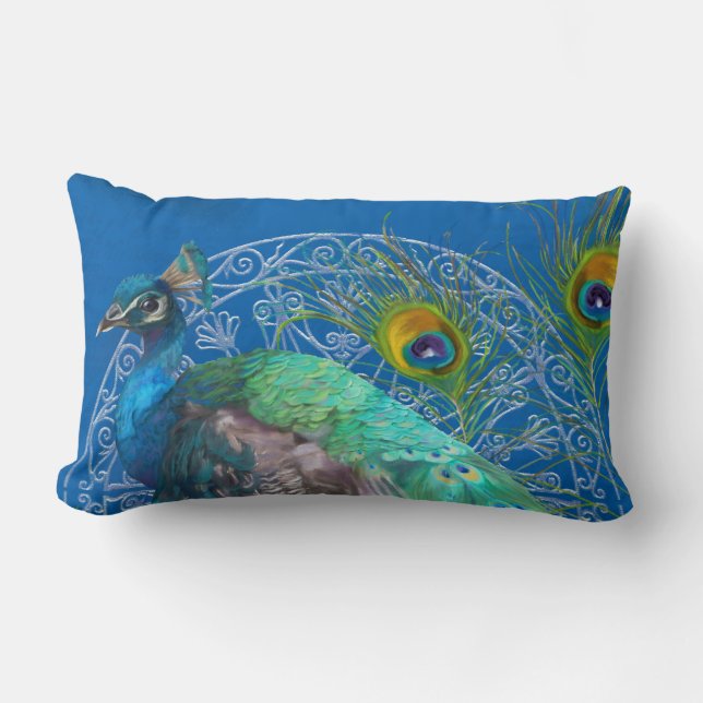 Coussin Rectangle Lumbar Peinture moderne Peacock Plumes de queue Bl (Recto)
