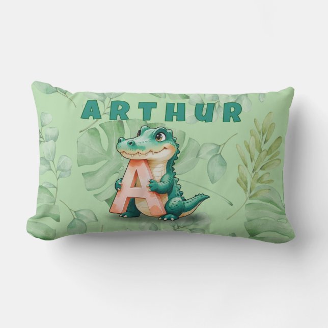 Coussin Rectangle Lumbar Pillow – Jungle Alligator – Custom Name (Recto)
