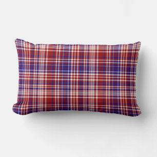 Coussin Rectangle Lumbar Plaid Coussin, Collection Rouge-Blanc-Bleu-
