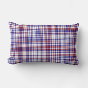Coussin Rectangle Lumbar Plaid Coussin, Collection Rouge-Blanc-Bleu