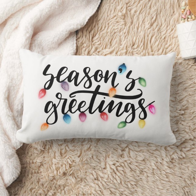 Coussin Rectangle Lumières de Noël Joyeuses Fêtes Blanc (Couverture)