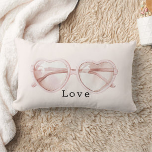 Coussin Rectangle Lunettes d'amour à coeur rose