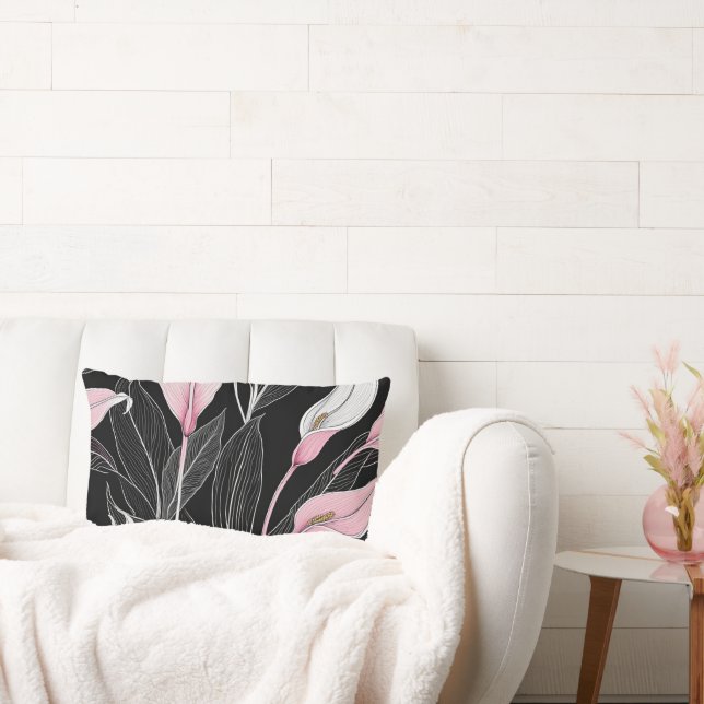 Coussin Rectangle Lys blancs, noirs et roses (Canapé)