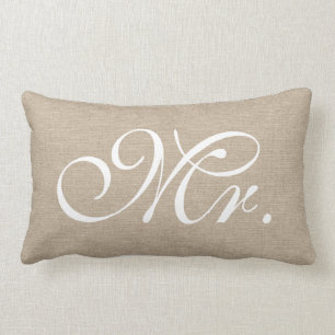 Coussin Rectangle M. jute initial chic rustique de toile de jute de