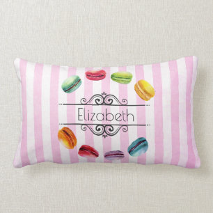 Coussin Rectangle Macarons Dans Un Cercle Sur Des Bandes Roses Perso