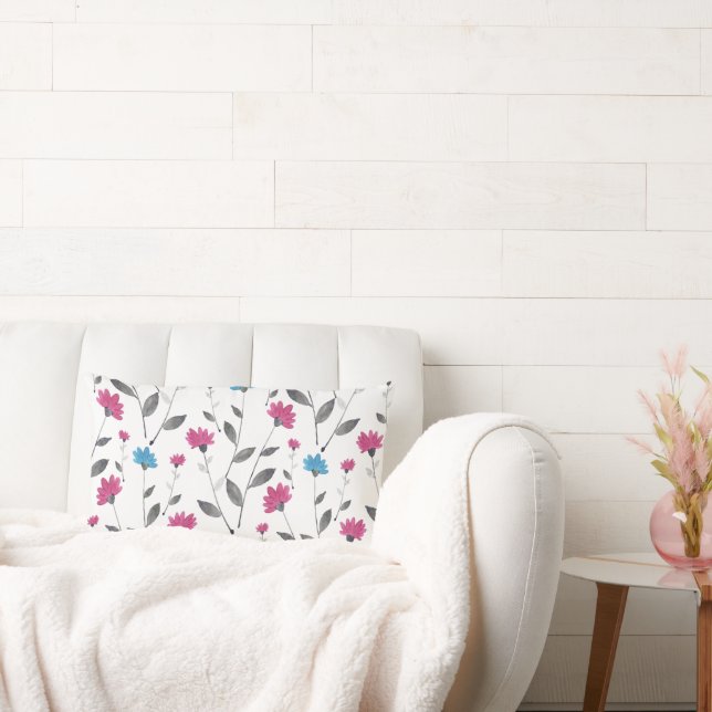 Coussin Rectangle Magenta Blue Watercolor Motif marguerite (Canapé)