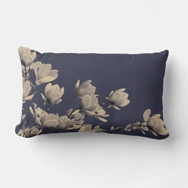 Coussin Rectangle Magnolias du Sud et bleu nuit (Recto)