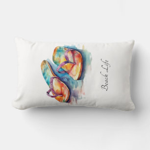 Coussin Rectangle Maison de plage personnalisée Bienvenue aux tongs
