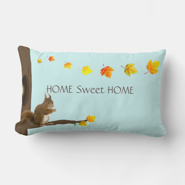 Coussin Rectangle Maison Douce Maison, Écureuil Mignon & Feuilles D' (Recto)