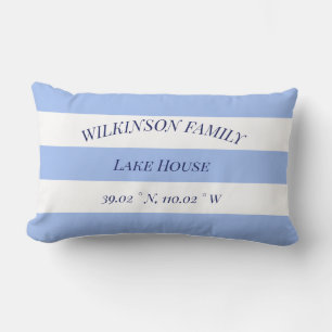 Coussin Rectangle Maison du lac Nom de famille Blue Stripes