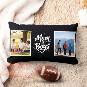 Coussin Rectangle Maman de Garçons Brosse Script Double Photo Noir