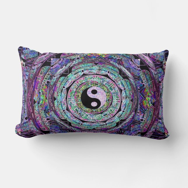 Coussin Rectangle Mandala de Yin Yang dans des couleurs pourpres (Recto)