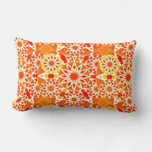 Coussin Rectangle Mandala motif, Coral Orange et Gold