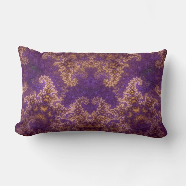 Coussin Rectangle Mandelbrot Fractal Art Abstrait violet et or (Recto)
