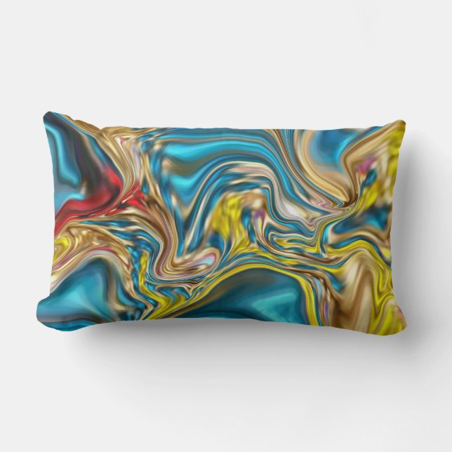 Coussin Rectangle marbre abstrait tourbillons jaune turquoise bleu t (Recto)
