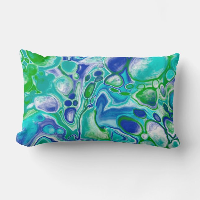 Coussin Rectangle Marbre bleu et vert Fluid Art Abstrait (Recto)