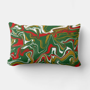 Coussin Rectangle Marbre de Noël vert, rouge, blanc et or