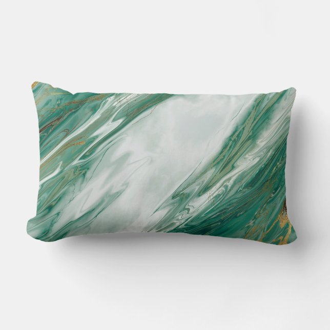 Coussin Rectangle Marbre peint accentué vert d'or vert de jade (Recto)