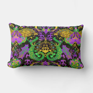 Coussin Rectangle Mardi Gras Couleurs Damask Dragon, Papillon, Serpe