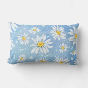Coussin Rectangle marguerite d'été blanche sur bleu