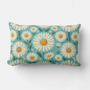 Coussin Rectangle Marguerites sur un fond bleu doux