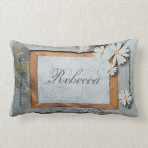 Coussin Rectangle mariage campagnard en bois de marguerite de grange