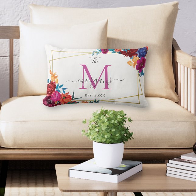 Coussin Rectangle Mariage Floral Monogramme Moderne (Créateur téléchargé)