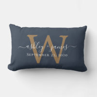 Mariage Monogramme Doré Date Bleu Foncé