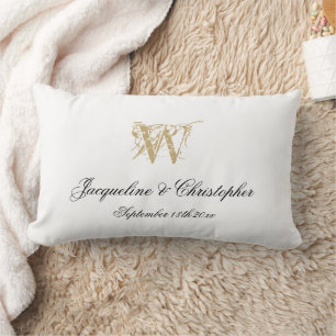 Coussin Rectangle Mariage Nouveau-marié Cadeau Blanc Monogramme Or K