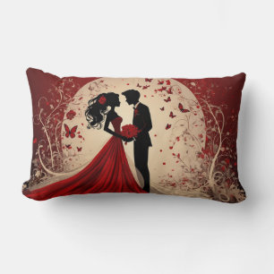 Coussin Rectangle Mariage Rouge Romantique Silhouette de la Mariée e