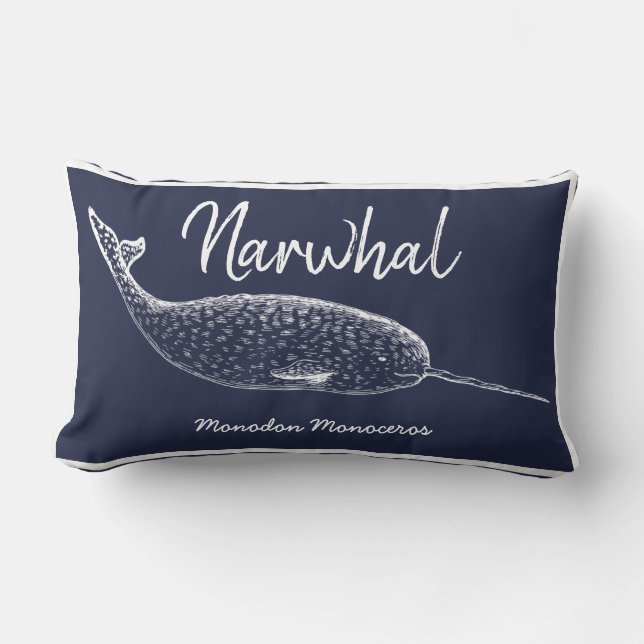 Coussin Rectangle Marine Bleu et blanc Narwhal Whale (Recto)