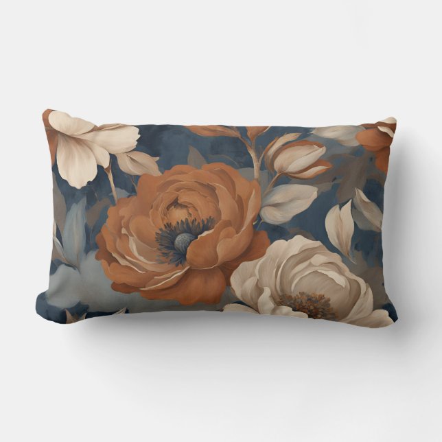 Coussin Rectangle Marine Blue Rust Moderne Agritourisme Floral (Recto)