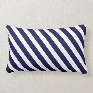 Coussin Rectangle Marine nautique et rayures diagonales blanches