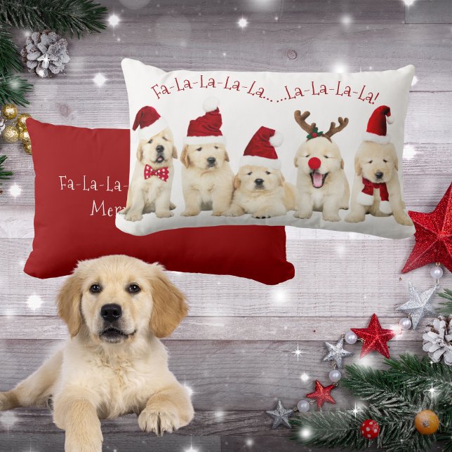 Coussin Rectangle Marionnettes du laboratoire d'or mignonnes, Noël A (Cute Golden Lab Puppies, Dog Lovers Christmas Lumbar Pillow)