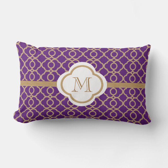 Coussin Rectangle Marocain monogramme violet et or marocain (Recto)