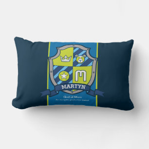 Coussin Rectangle Martin nom signification lettre M crête bleu vert