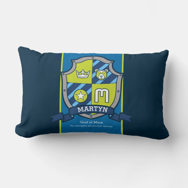Coussin Rectangle Martin nom signification lettre M crête bleu vert (Recto)
