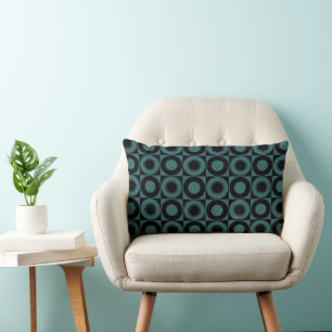 Coussin Rectangle Mazipoodé Mi-Siècle Vérifier bleu sur noir