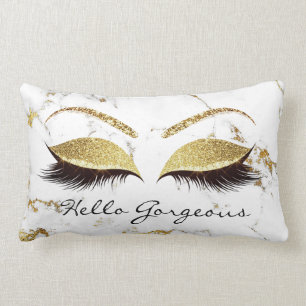 Coussin Rectangle Mèches de marbre blanches de maquillage d'or