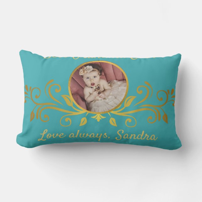 Coussin Rectangle Meilleure grand-mère jamais photo Gold Turquoise B (Recto)