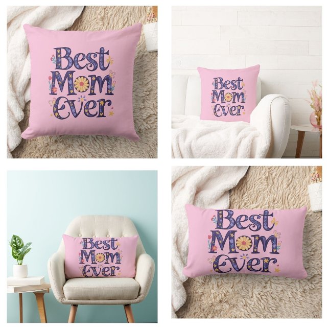 Coussin Rectangle Meilleure Maman Fleurs toujours mignonnes Fête des (best mom ever pillows)