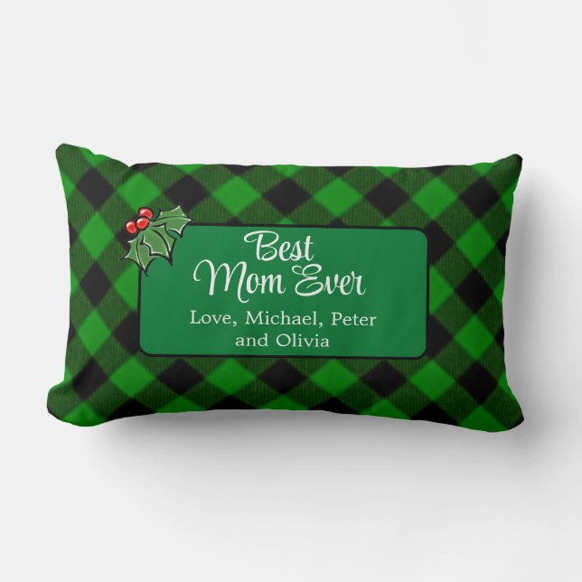 Coussin Rectangle Meilleure maman jamais vert noir classique Plaid H (Recto)