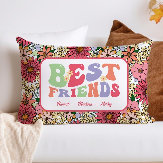Coussin Rectangle Meilleurs amis Fleurs Super rétro (Créateur téléchargé)