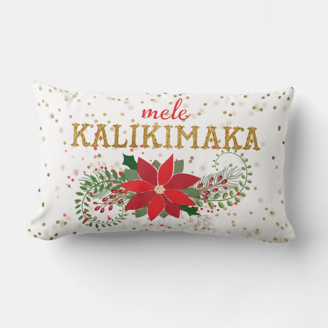 Coussin Rectangle Mele Kalikimaka Gold Parties scintillant Poinsetti (Recto)